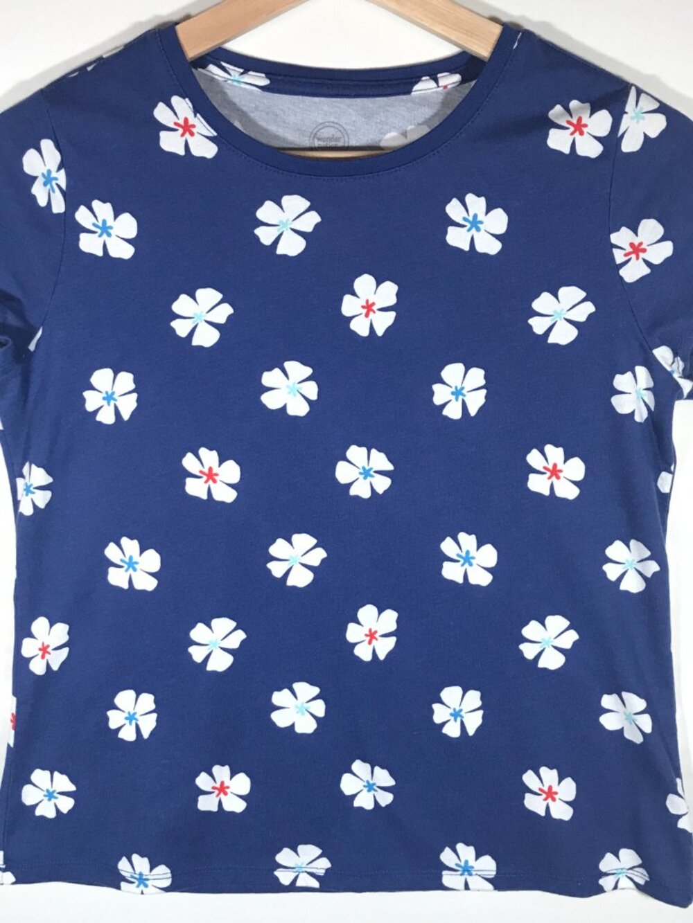 Wonder Nation Girl's Large 10-12 Plus Blue Floral Short Sleeve T-Shirt
